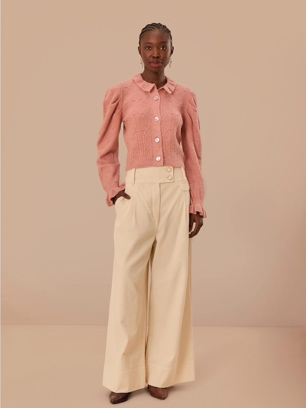 NWOT Farm Rio Women's Cream Curduroy Wide-Leg Pants